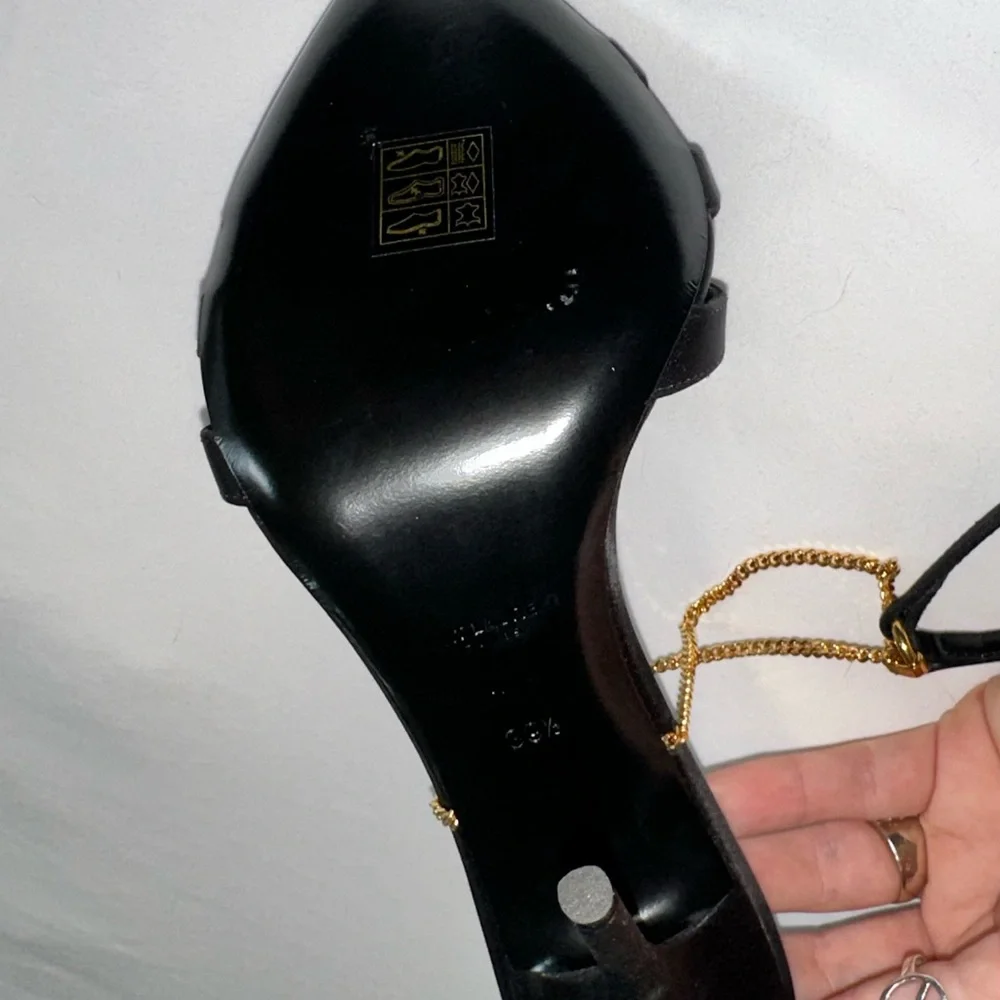 Authentic Saint Laurent Black Satin Chain Heels - Picture 8 of 10